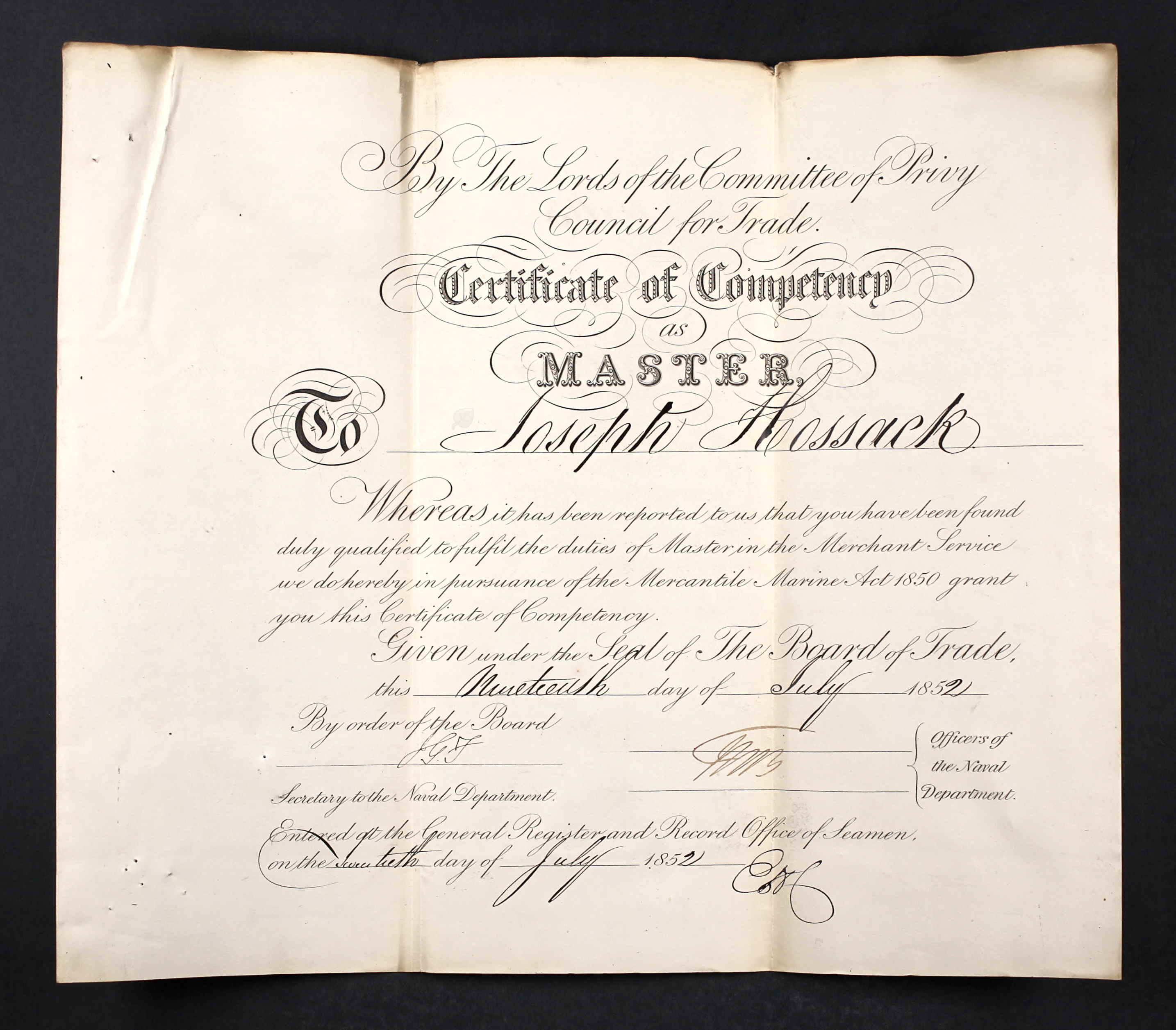 UK and Ireland, Masters and Mates Certificates, 1850-1927